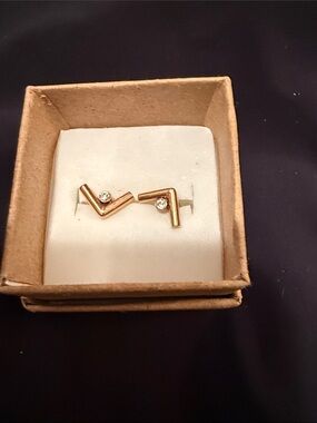 Rose gold V-shaped Stud Earrings with Clear Stones